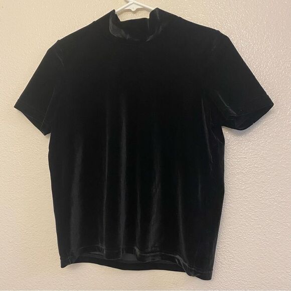 Madewell Velvet Mockneck Tee top blouse Black romantic, goth oversized boho XS - Picture 5 of 11
